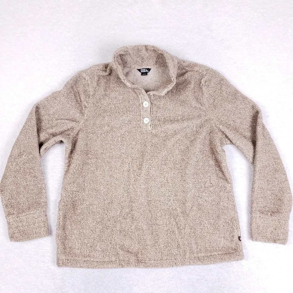 Eddie Bauer Fleece Pullover Sweater Womens Large Mock Neck Heathered Tan Cozy - Picture 1 of 8